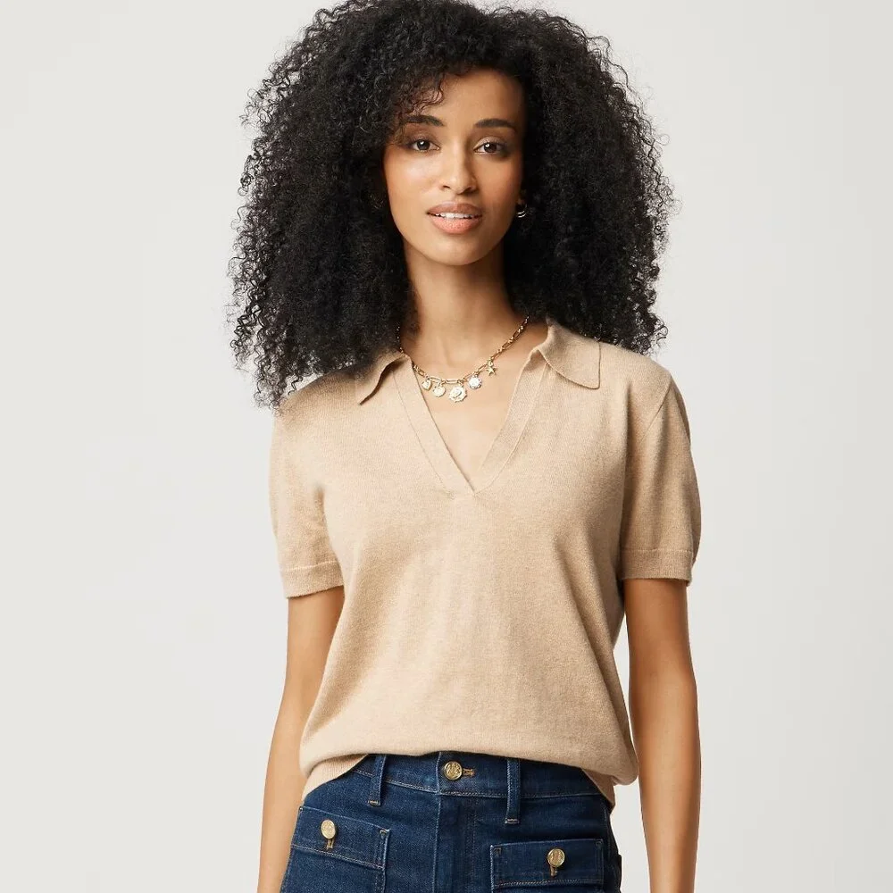 NWT J. Crew Factory Tan Cotton-Cashmere Blend Polo Sweater, Small